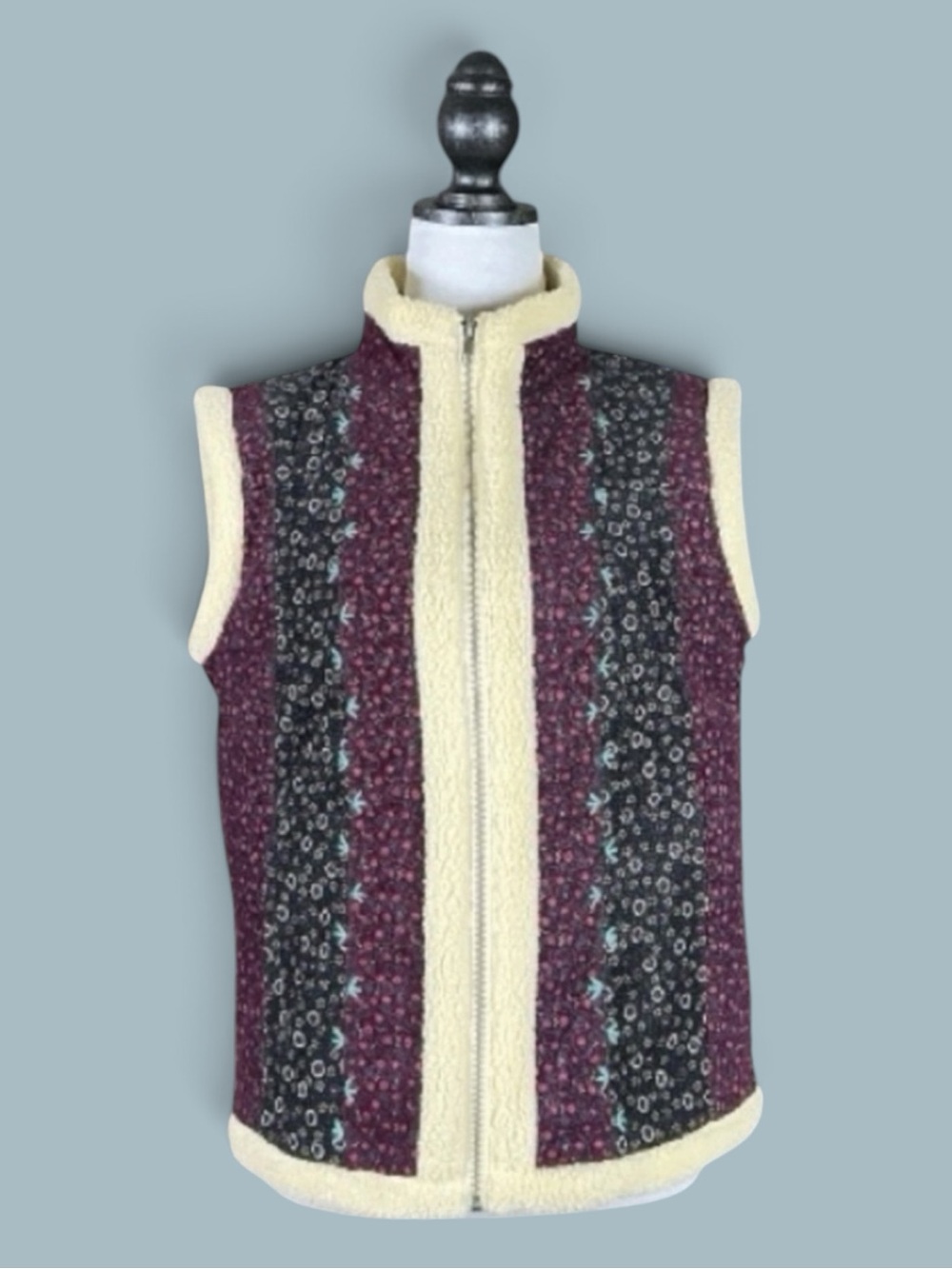 Urban Outfitters Kimchi & Blue Vest Maroon Floral Corduroy Sherpa Cottagecore M